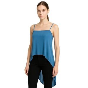 Nine Bird Blue Tuxedo Tail Back High Low Flowy Tank Blouse Womens Medium